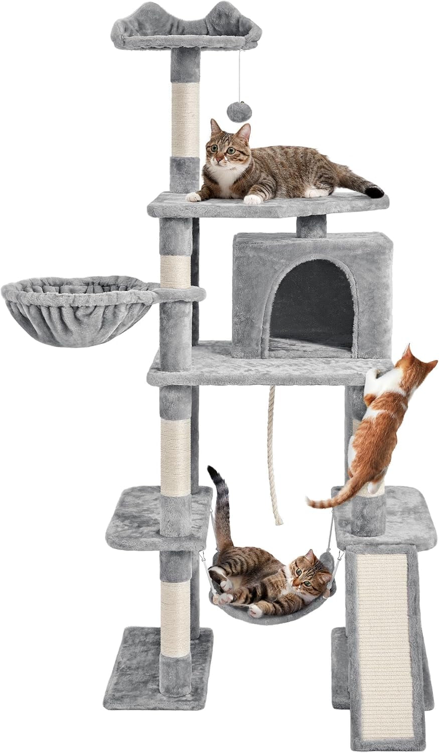 70 Inches Stable Cat Tree with Padded Platform