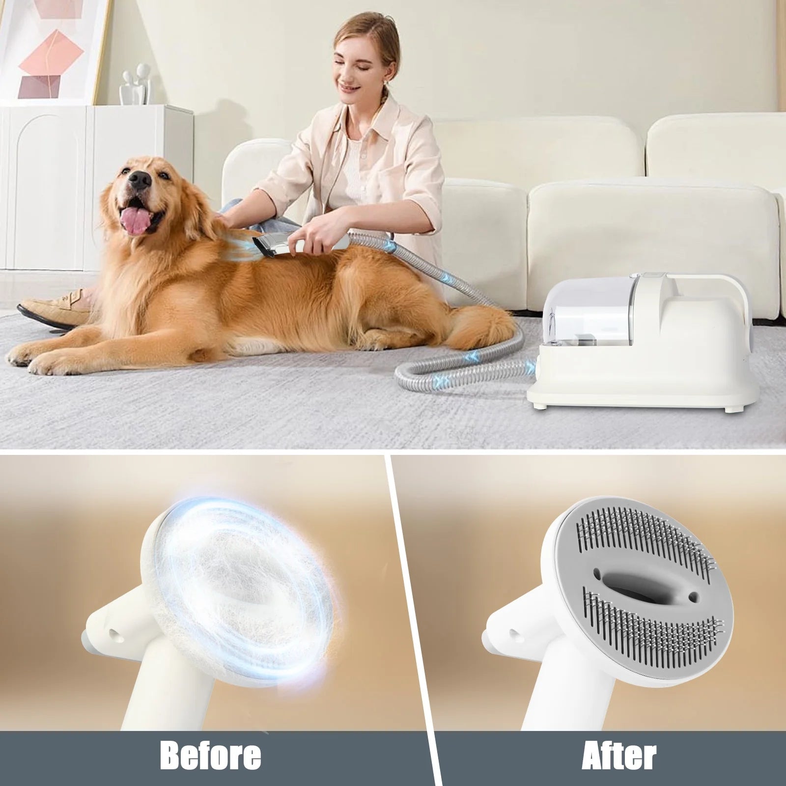 Vacuum Pet Grooming Kit with 12Kpa Maximum Suction Power, 1.4L