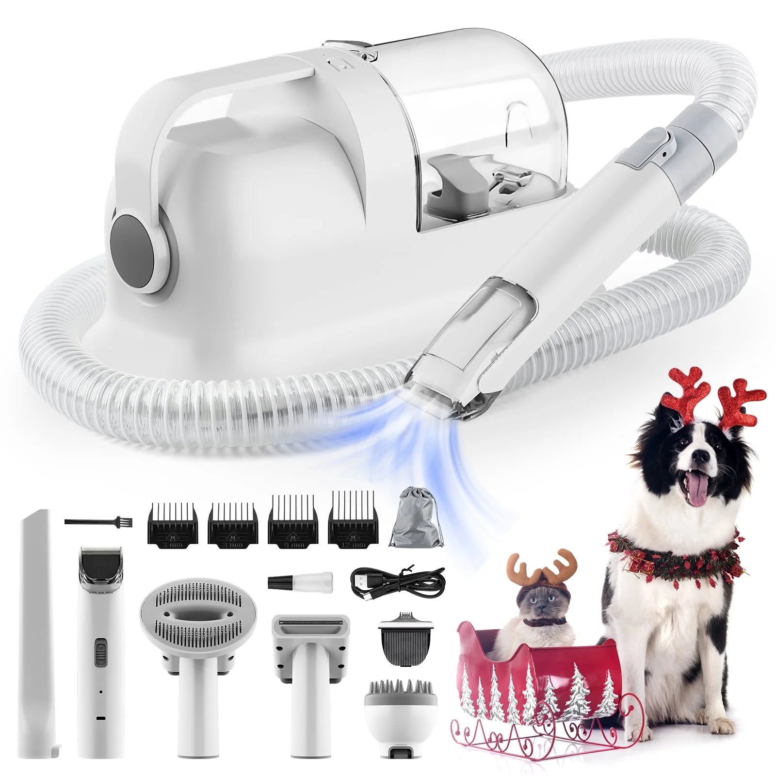Vacuum Pet Grooming Kit with 12Kpa Maximum Suction Power, 1.4L
